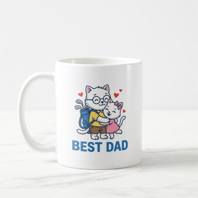 Mug Meilleur Papa Golf Chat Câlin Mignon Design Vector (Gauche)