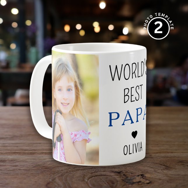 Mug Meilleur Papa Grand-Enfant Nom 2 Photo Collage (Créateur téléchargé)