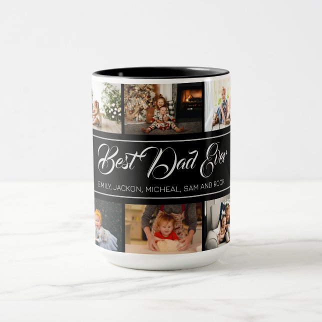 Mug Meilleur papa Jamais Black Photo Collage (Centre)