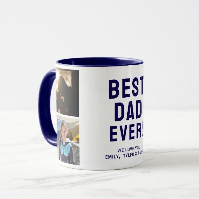 Mug Meilleur Papa Jamais Collage Photo Bleu (Devant gauche)