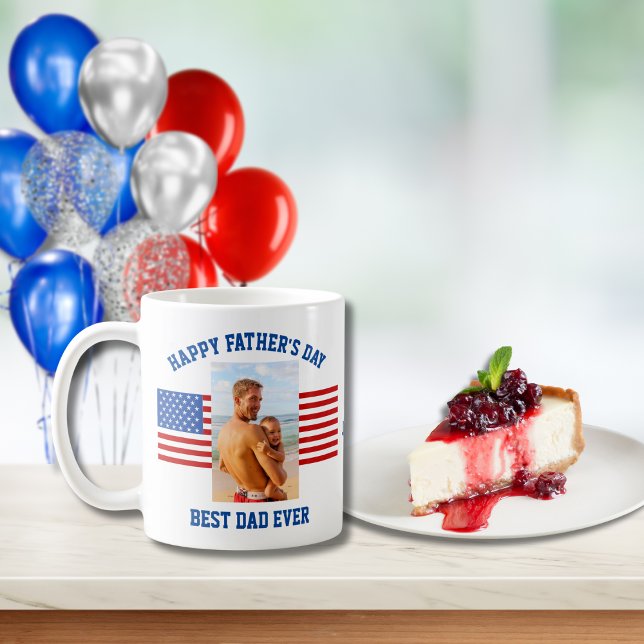 Mug Meilleur papa Jamais Patriotique Rouge Bleu Photo (Créateur téléchargé)
