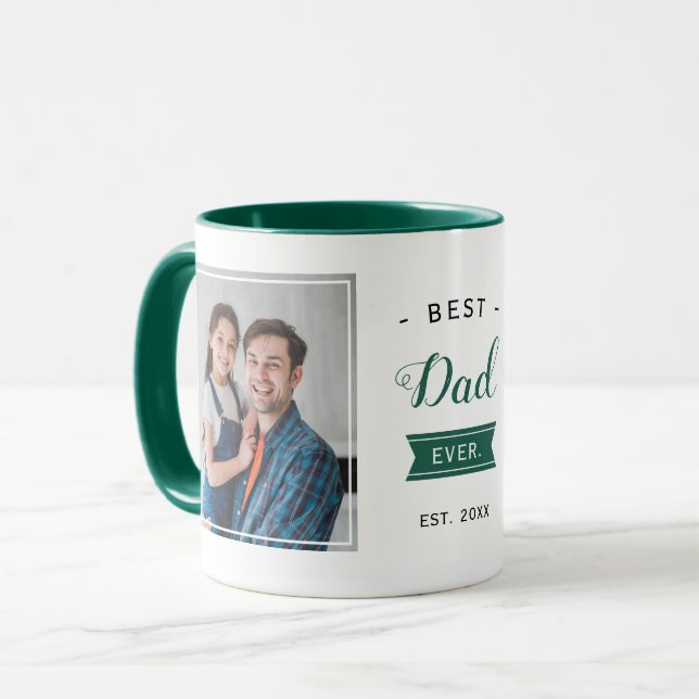 Mug Meilleur papa jamais père Papa Vert Photo d'annive (Devant gauche)