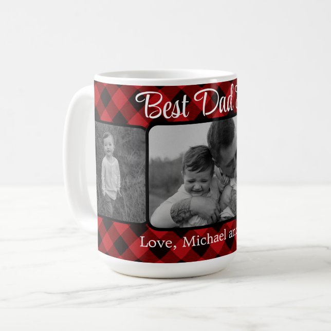 Mug Meilleur papa jamais personnalisé rouge Plaid moti (Devant gauche)