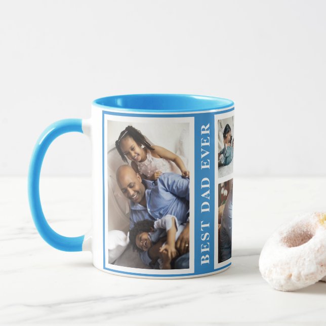 Mug Meilleur papa Jamais simple 5 photo collage blanc  (Avec donut)