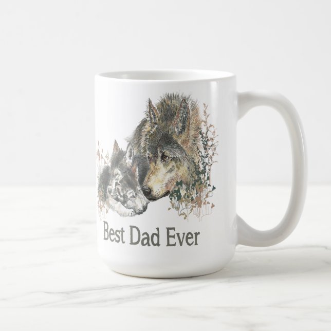 Mug Meilleur papa jamais Wolf Aquarelle Animal Ar (Droite)