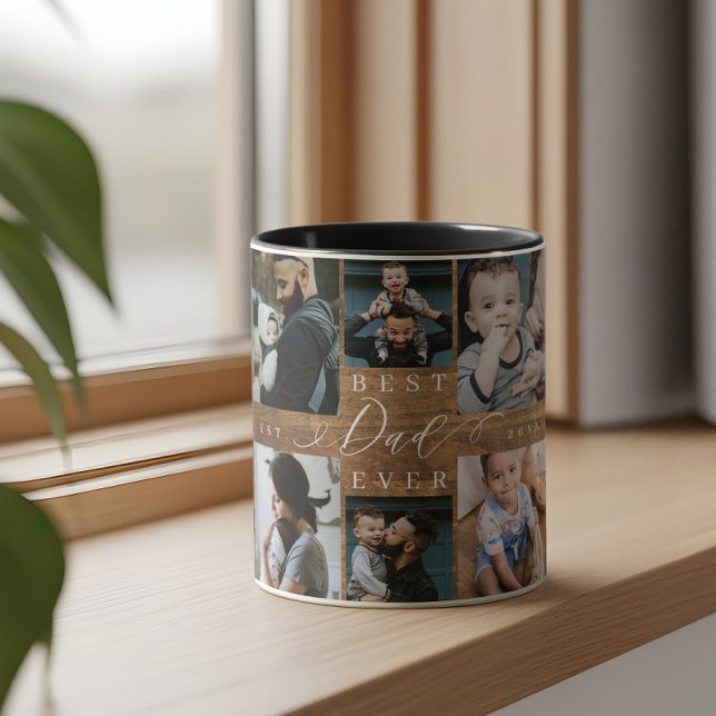 Mug Meilleur papa Jamais Woodgrain Photo Collage Garde (Best Dad Ever Woodgrain Photo Collage Keepsake Mug)