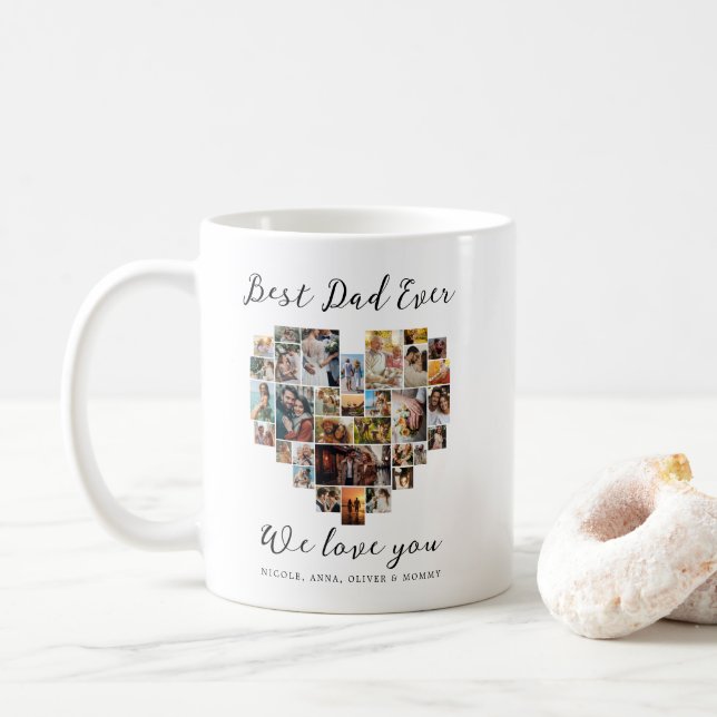 Mug Meilleur papa Joyeux Père Jour Coeur Photo Collage (Avec donut)