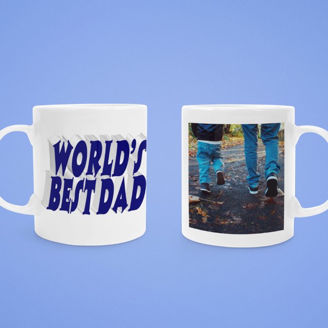 Mug Meilleur papa photo bleu foncé 3d texte (Créateur téléchargé)