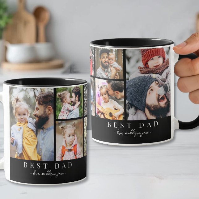 Mug Meilleur Papa Photo Collage Noir Blanc (Black White Best Dad Photo Collage Mug)