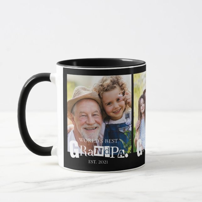 Mug Meilleur Papi du Monde Année 3 Collage Photo  (Gauche)