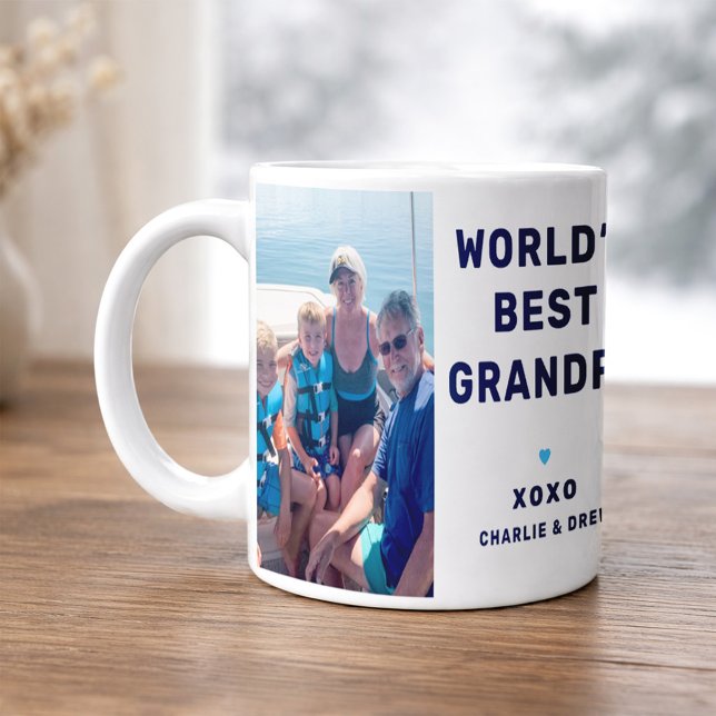 Mug Meilleur Papi du Monde Moderne Bleu Marine Deux Ph (Créateur téléchargé)