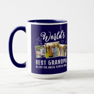 Mug Meilleur Papy du Monde Collage Personnalisé 3 Phot