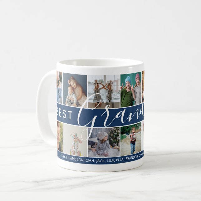 Mug Meilleur Papy du Monde Moderne Collage Photo & Nom (Devant gauche)