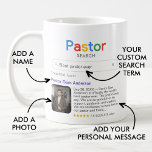 Mug Meilleur Pasteur Jamais Recherche Résultat Photo &<br><div class="desc">Cette drôle de tasse "Recherche Pasteur" est une façon délicieuse et personnalisée de célébrer le chef religieux exceptionnel de votre vie. Avec un logo "Pastor Search" ludique, c'est comme s'ils avaient atteint le titre estimé de "Meilleur Pasteur Jamais". Le résultat de la recherche unique affiche fièrement leur nom, une photo,...</div>