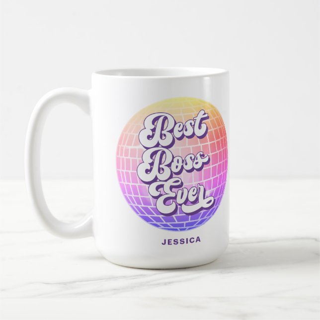 Mug Meilleur patron ever | Boule disco colorée | Nom p (Gauche)