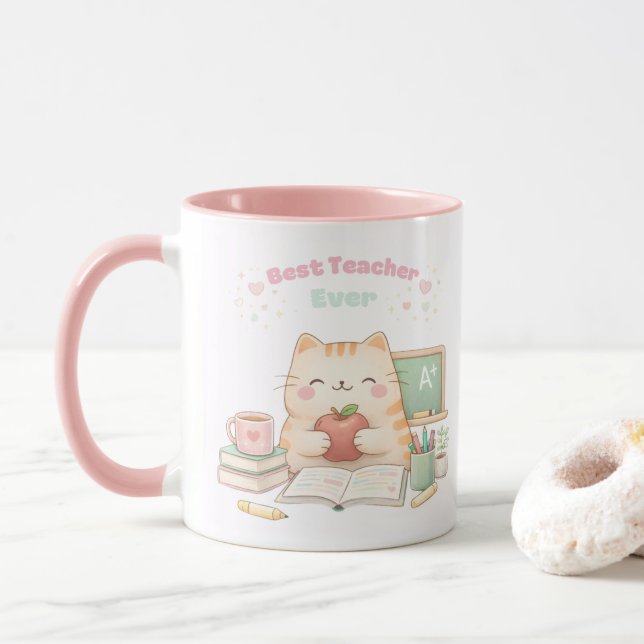 Mug Meilleur Professeur Déjà Mignon Kawaii Chat Chaton (Avec donut)