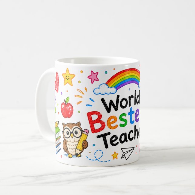 Mug Meilleur Professeur du Monde Cadeau de Reconnaissa (Devant gauche)
