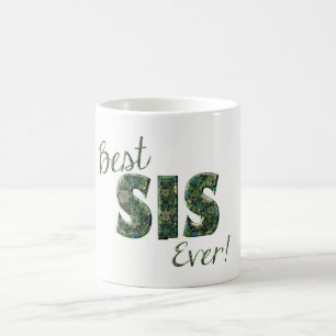 Mug Meilleur Sis Jamais Vert Typographie Florale Soeur