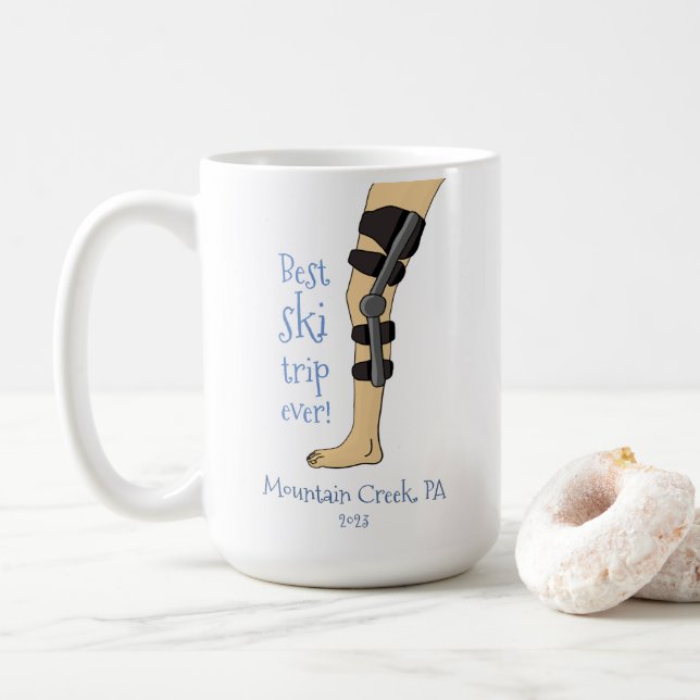 Mug Meilleur Ski Trip Ever Drôle bracelet genou (Avec donut)