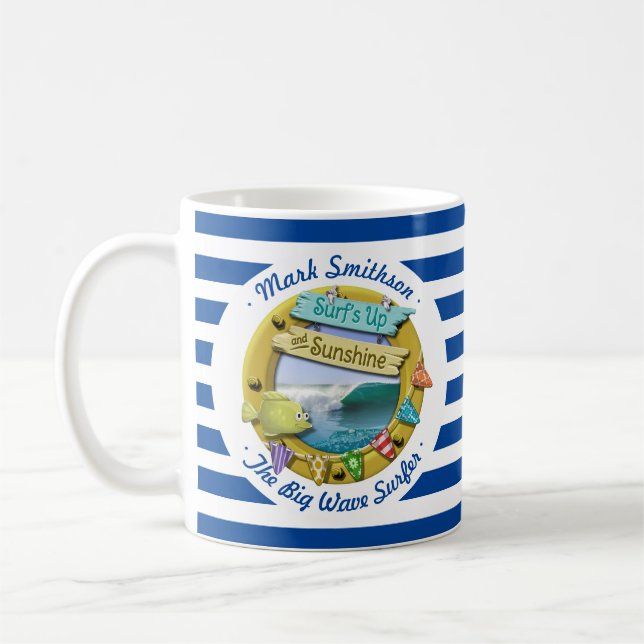 Mug Meilleur Surfer Sunshine Nautique Marine Stripe Po (Gauche)