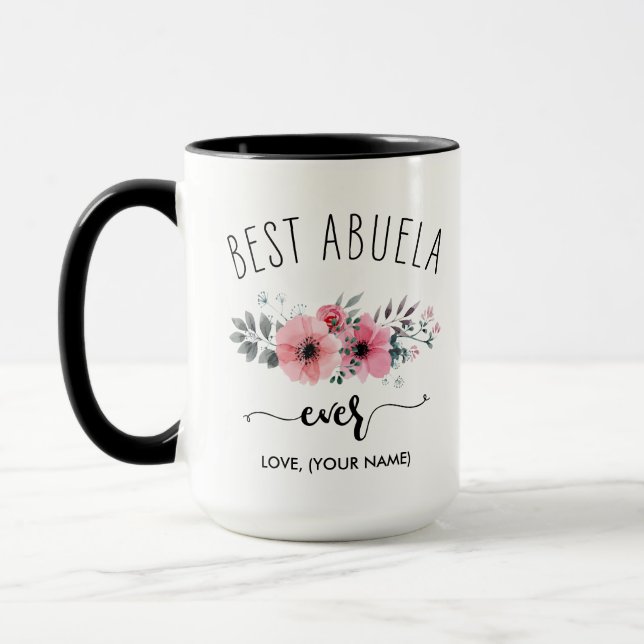 Mug Meilleure Abuela Jamais - (VOTRE NOM) Bouquet Rose (Gauche)
