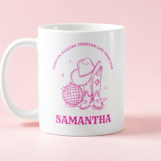 Mug Meilleure amie occidentale rose moderne dessinée à (Hand Drawn Modern Pink Western Best Friend Coffee Mug)