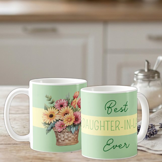 Mug Meilleure belle-fille jamais gerbera fleurs vertes (Créateur téléchargé)