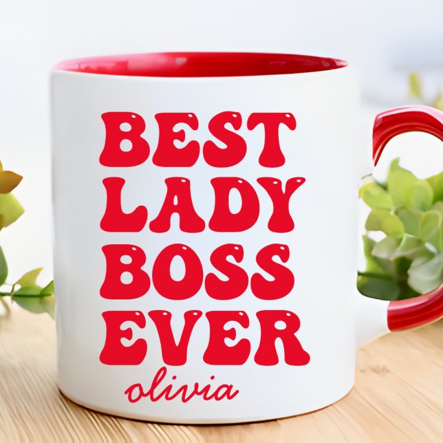Mug Meilleure dame Boss jamais rétro Rouge Nom personn (Créateur téléchargé)