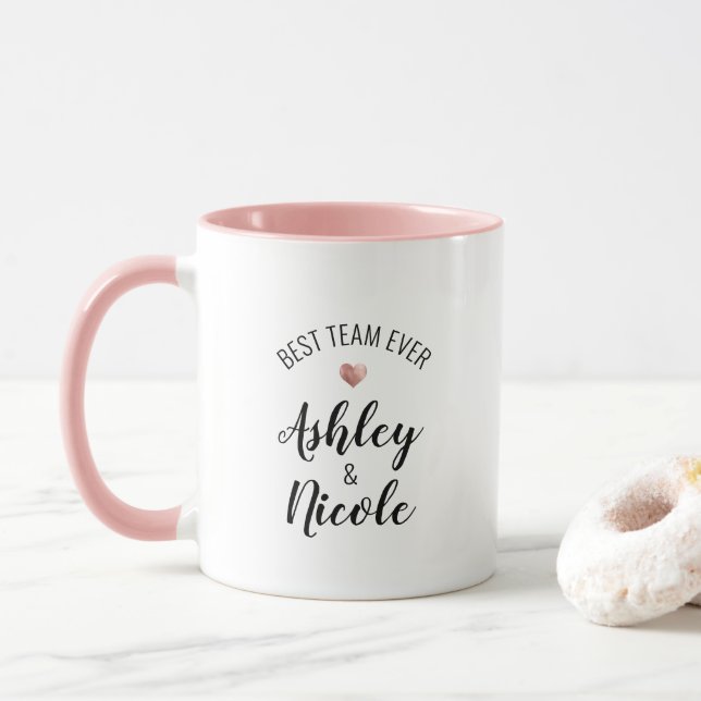 Mug MEILLEURE ÉQUIPE JAMAIS Texte personnalisé Coworke (Avec donut)