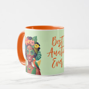 Mug Meilleure femme noire, Fleurs tropicales et perroq
