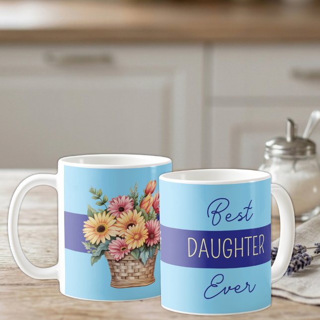 Mug Meilleure fille que jamais gerbera fleurs bleues (Créateur téléchargé)