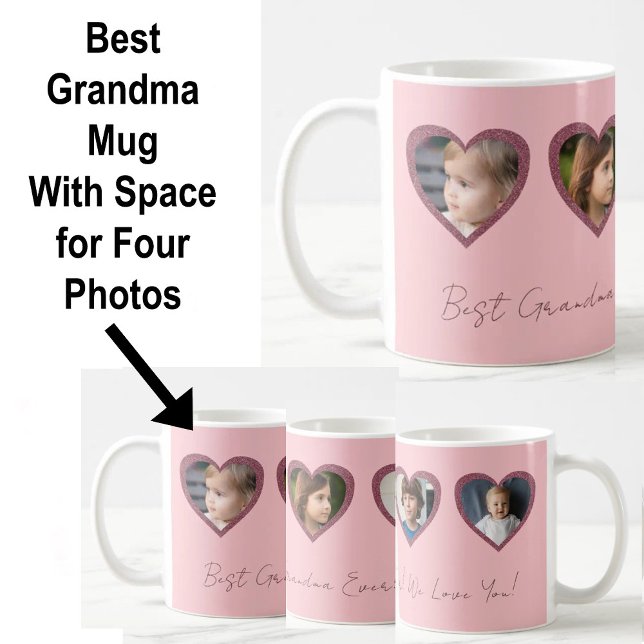 Mug Meilleure grand-mère cœurs roses quatre enfants ph (Créateur téléchargé)