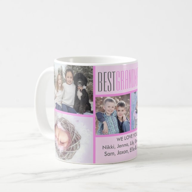 Mug Meilleure grand-mère | Collage photo Pink Custom 5 (Devant gauche)