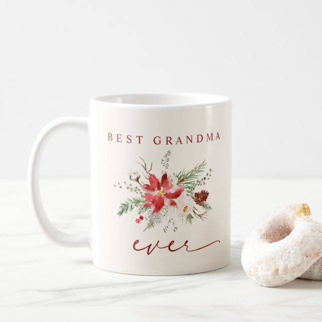 Mug Meilleure grand-mère jamais Poinsettia verdure Noë (Avec donut)