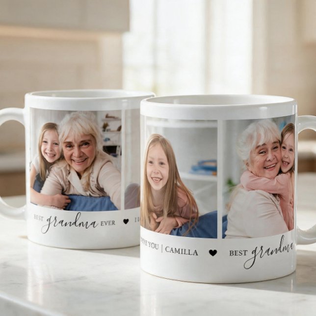 Mug Meilleure grand-mère que jamais Collage de photos  (Personalize with 3 photos and name, choose size and mug style.)