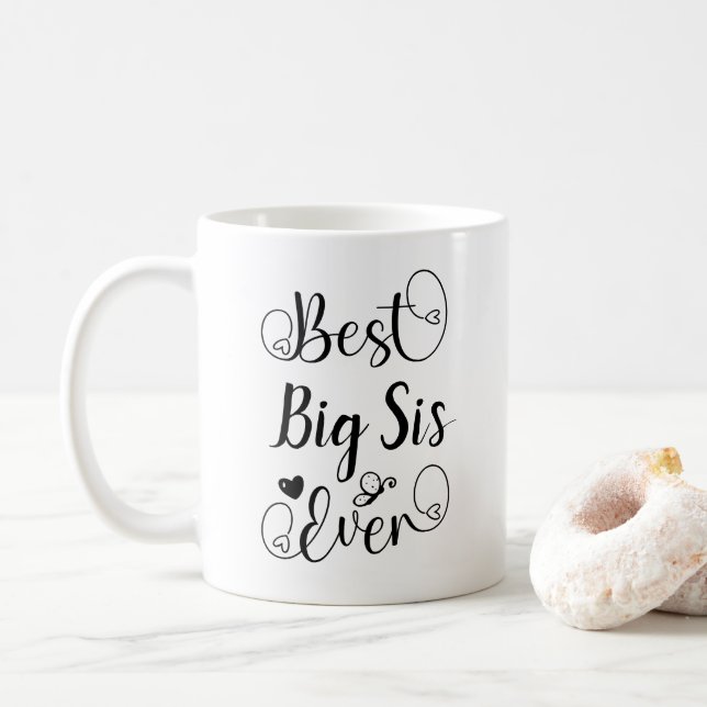 Mug Meilleure Grande Soeur Jamais Typographie Script C (Avec donut)
