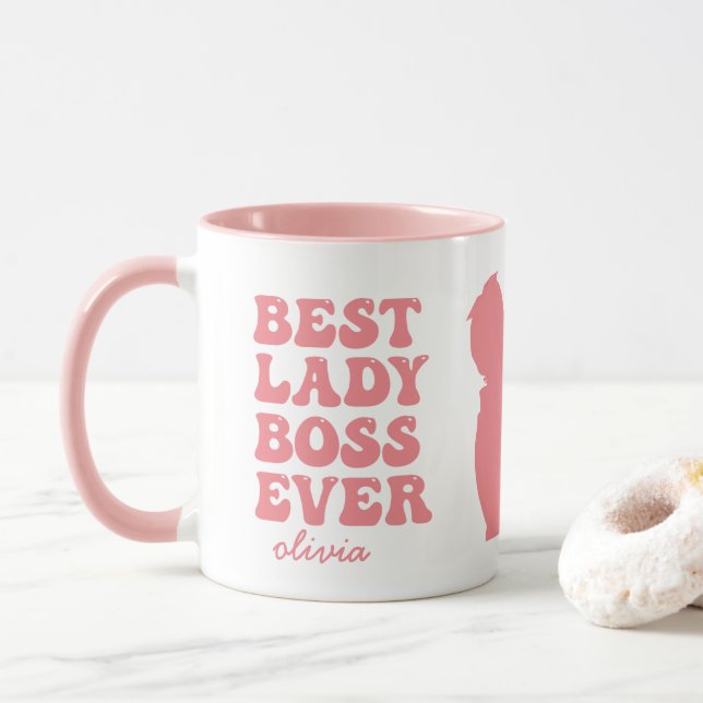 Mug Meilleure Lady Boss Jamais Rétro Rose Personnalisé (Avec donut)
