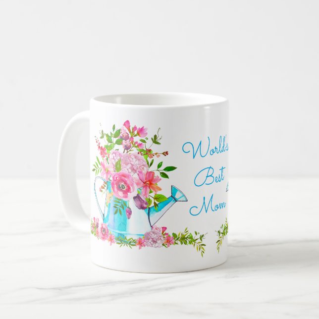 Mug Meilleure maman Bleu Rose Bleu Fleur Personnalisé (Devant gauche)