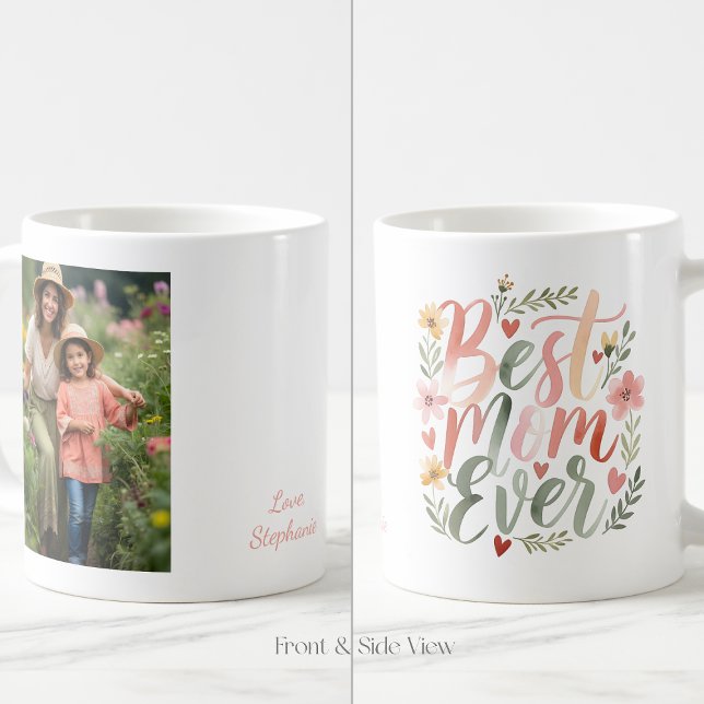 Mug Meilleure Maman Boho Photo et Nom Personnalisés (Créateur téléchargé)