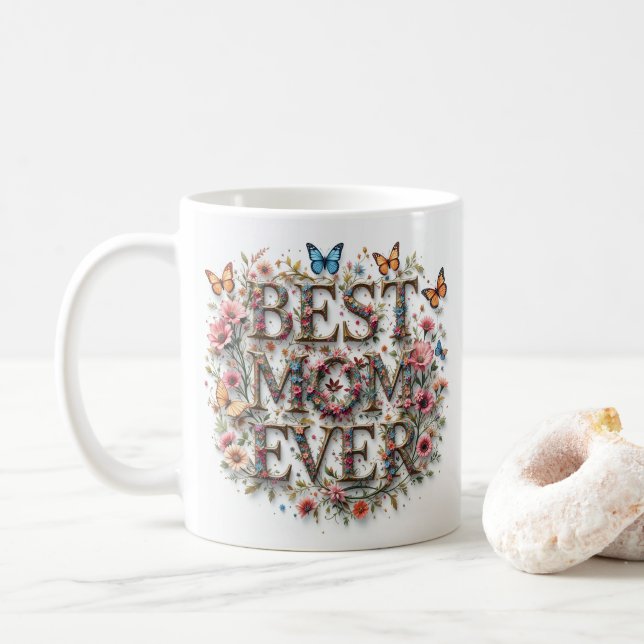 Mug Meilleure Maman Citer Des Papillons Belles Fleurs (Avec donut)