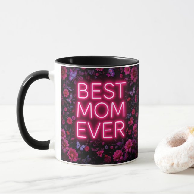 Mug Meilleure maman Citer jamais Fleurs et Papillons r (Avec donut)