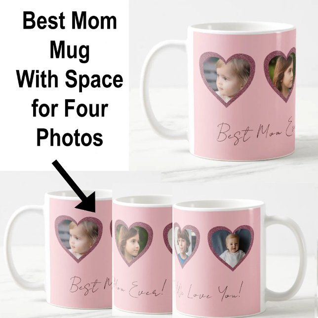 Mug Meilleure maman Coeurs roses Quatre Enfants Photo  (Créateur téléchargé)
