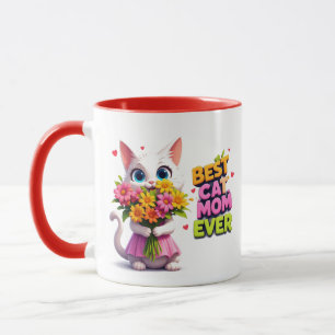 Mug Meilleure maman de chat Kitty mignonne avec des fl