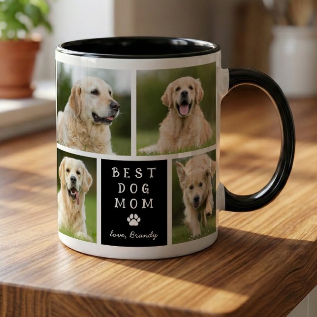 Mug Meilleure Maman de Chien 4 Collage Photo Noir Blan (Créateur téléchargé)