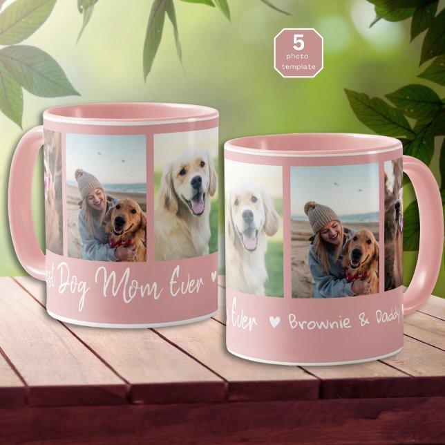 Mug Meilleure maman de chien Pet 5 Photo Collage Rose (Créateur téléchargé)