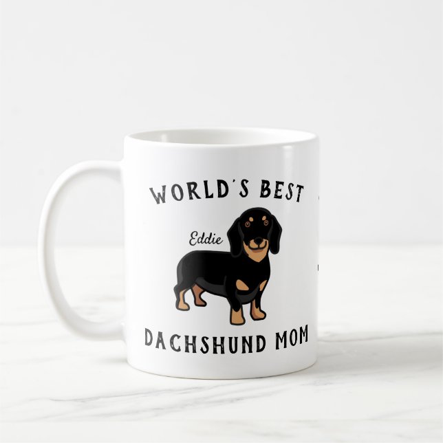 Mug Meilleure Maman de Dachshund au Monde Nom de Chien (Gauche)