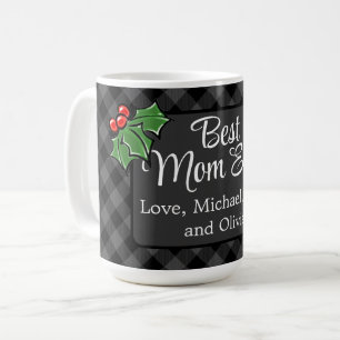 Mug Meilleure maman de Noël classique gris Plaid Holly