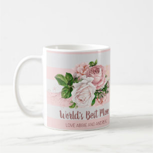 Mug Meilleure Maman du Monde Fleurs de Rose Rose Vinta
