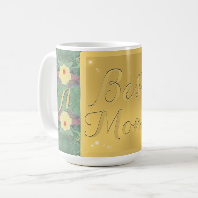 Mug "Meilleure maman" en laiton floral comme un monogr (Devant gauche)