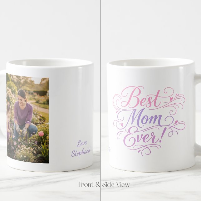 Mug Meilleure Maman Ever Cœurs Pastel Photo et Nom Per (Créateur téléchargé)